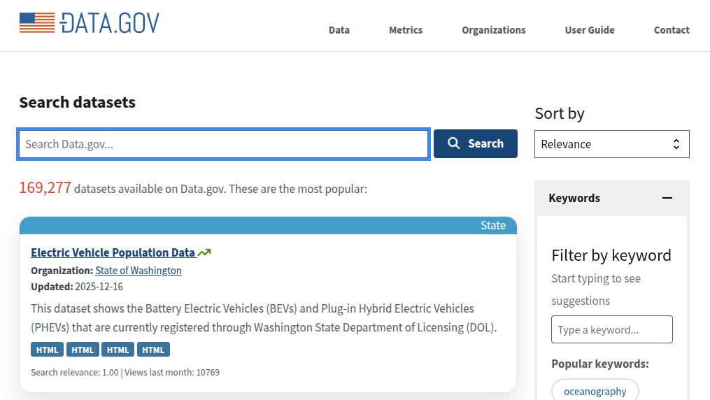 Data.gov catalog landing page