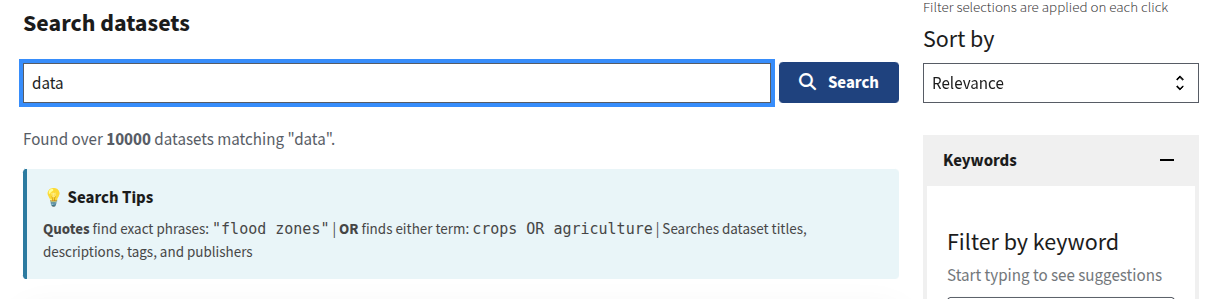 Data.gov catalog search tips